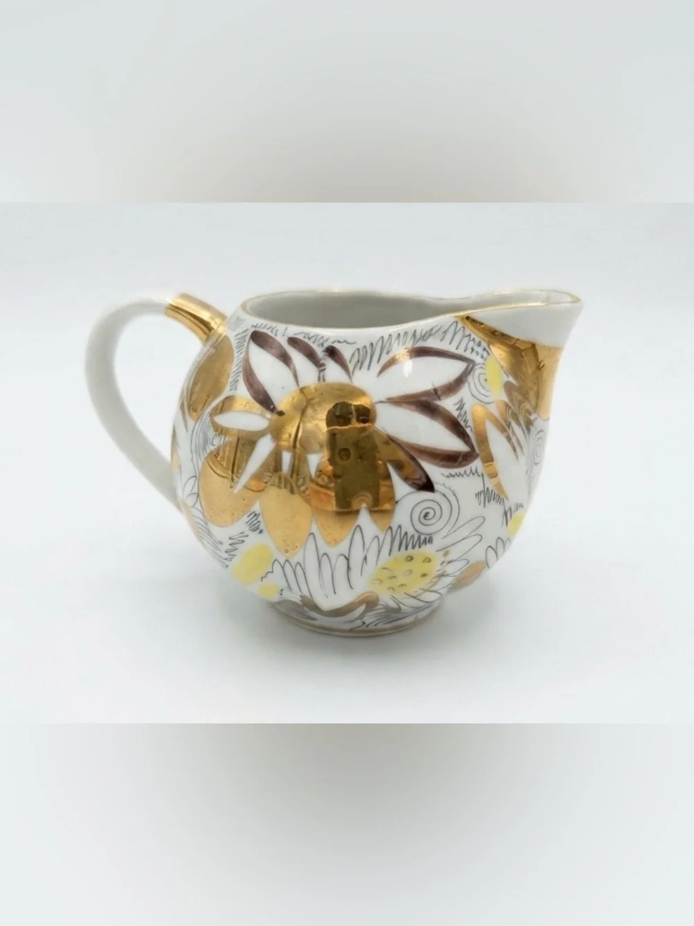 Vintage Lomonosov USSR Golden Daisy Porcelain Coffee Set - 9 Piece Partial Set